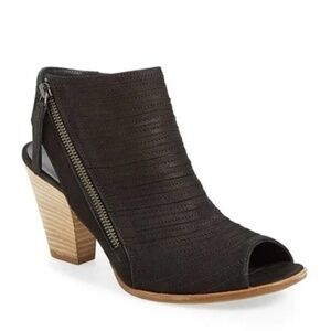 Paul Green "Cayenne" Booties Womens Size 6 US Black Leather Peep Toe Open Heel